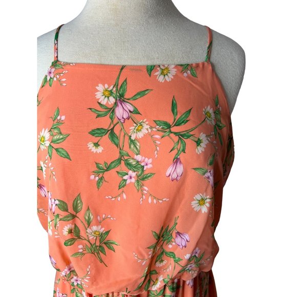 Stella & Julie Dress Orange Floral size 12 asymmetric hem lined sleeveless - Picture 8 of 12